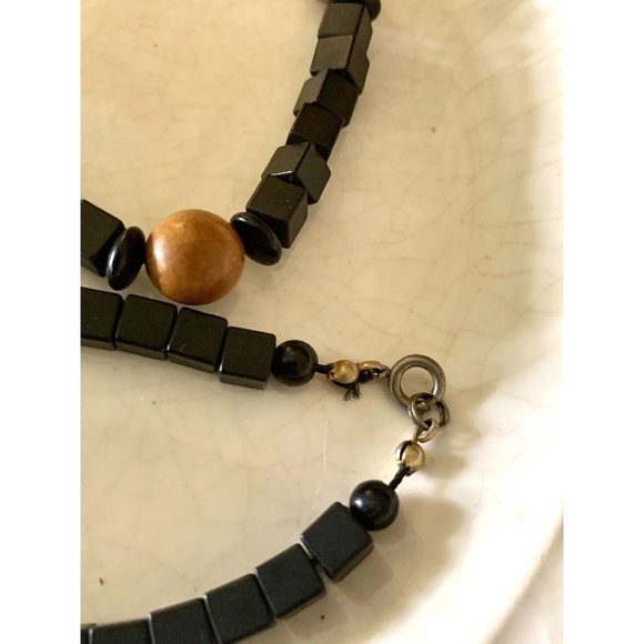 vintage Bohemian Wooden beaded Necklace Exotic Black Brown Mixed Shapes - Picture 3 of 9